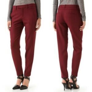 HELMUT Lang Pixel Suiting Wool Woven Skinny Pants, Wine Burgundy, Size 4